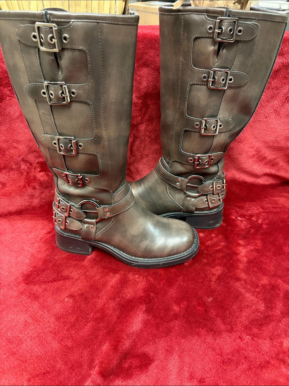 Brown Women's Buckle Knee-High Riding Boots